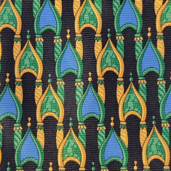 Giulio Desegis Mens Silk Dress Tie Temple Synagogue Graphic Print Blue Green - Picture 2 of 5